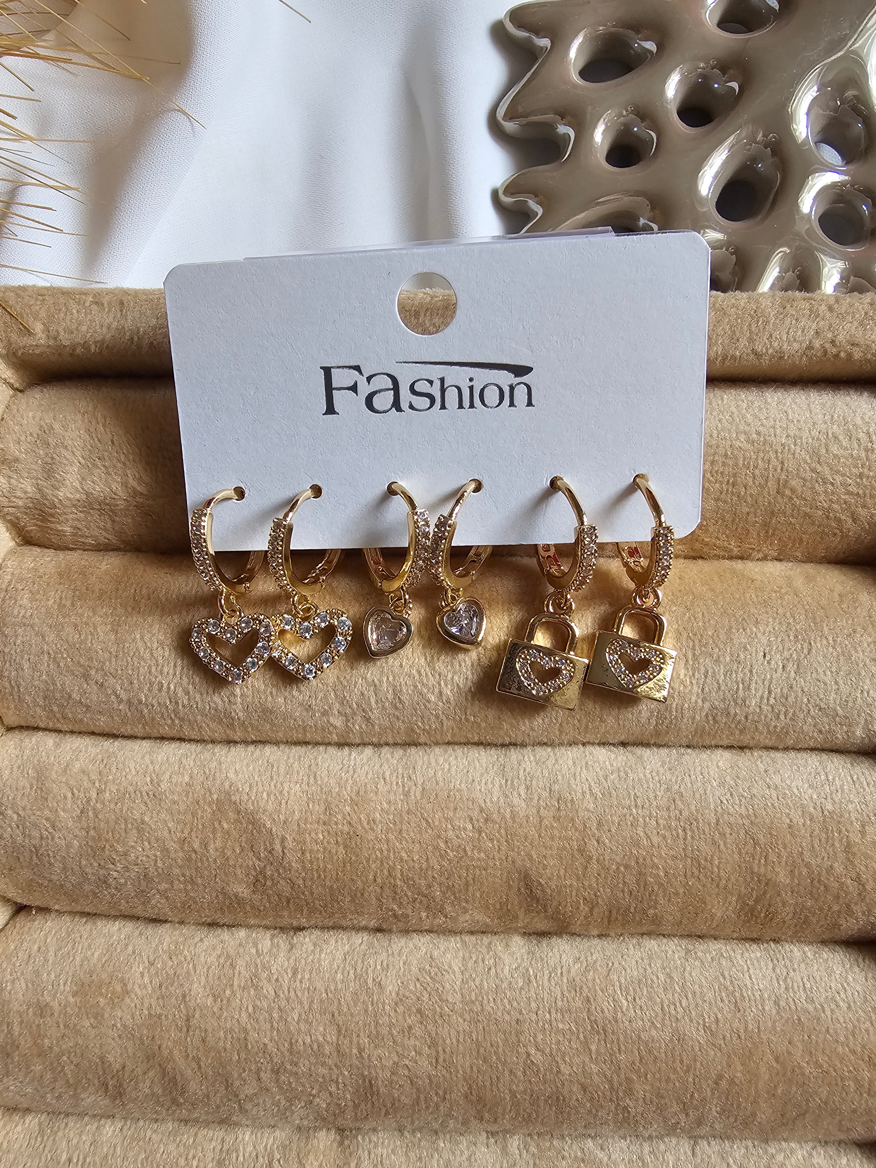 پک گوشواره سه جفتی جواهری استیل آبکاری قوی رنگ ثابت 🥰