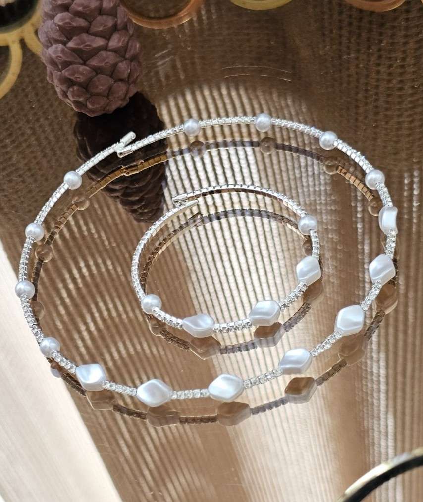نیم ست آبکاری نقره جواهری 🥰 نگینها مخراج کاری شده کاری ظریف و درخشان 💎آویدخت شاپ